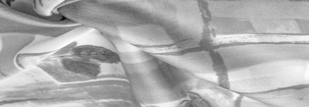 Black and white fabric with an abstract pattern, a print of flora branches. Texture. Background....