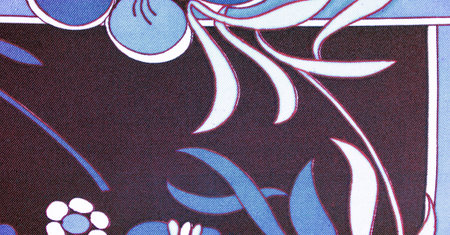 brown-blue fabric with a print of white flowers, geometric lines. Texture, background, patternの写真素材