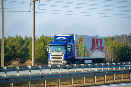 Freight road transportation. - its speed over short and medium distances, flexibility and door-to-door delivery. your goods are delivered anywhere on the continent Russia Chelny 05 11 2020のeditorial素材