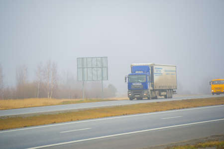 Freight road transportation. - its speed over short and medium distances, flexibility and door-to-door delivery. your goods are delivered anywhere on the continent Russia Chelny 05 11 2020のeditorial素材