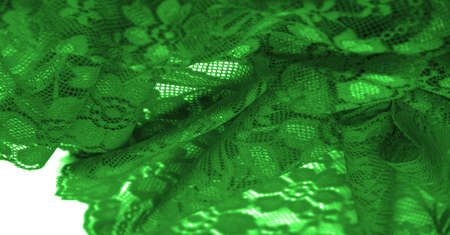 Green lace. This stunning and sophisticated fabric will be a true work of art. Intense green with delicate lace patterns that we love so much; unique, elegant and vibrant.の写真素材