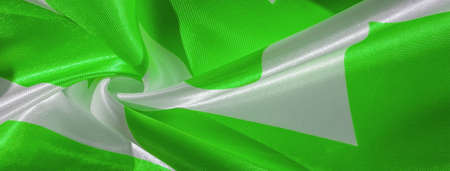 Zigzag silk, green and white crepe. Labyrinth, Cube, Geometric Print Fabric. Background texture, patternの写真素材