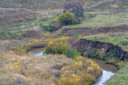 Fall. The valley was touched by the rising morning sun in beautiful autumn colors - landscape...