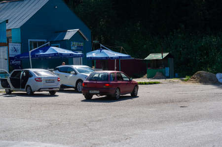 Highway paved in the mountains. Ust-Kamenogorsk, Oskemen, Ust-Kaman, Bukhtarma, Kazakhstan 18 07 2021のeditorial素材
