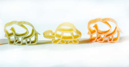 Children's pasta. Animal sculptures. Elephants, turtles and so on. A kid-friendly pasta you'll really want to eat. Fun home cooking activities for kids. Rekindle your family's love for good foodの写真素材