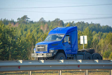 Freight road transportation. Economical and high-quality transport systems are the key to modern logistics. Road transport remains the predominant type. Russia Chelny 05 11 2020のeditorial素材