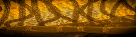 Brown silk fabric with dark stripes. Abstract silk tones in gold tones. Vintage pattern on the...