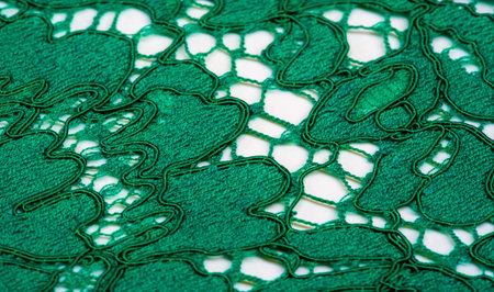Texture, background, pattern, green lace fabric, Tender embossed lace fabric, scalloped on both...