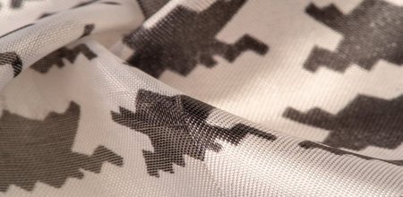 Silk fabric cinnamon beige-yellow, Picturesque, graphic decoration with a combination of geometric,...