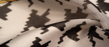 Silk fabric cinnamon beige-yellow, Picturesque, graphic decoration with a combination of geometric,...