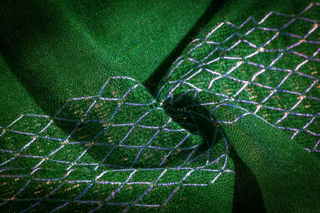 Green woolen fabric, cape Shawl with woolen threads on the fabric This wool print shawl was created especially for the modern woman who knows her mind Pair this stunning stole with a western suitの写真素材