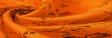 Yellow orange cotton fabric with floral print. Buy floral prints from independent artists and iconic brands. Texture, background,の写真素材