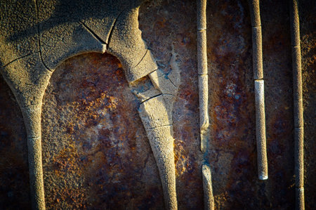 Rusty metal. Texture. background. template. Old, striped, painted and weathered metal background....