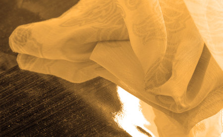 silk cambric, cambric - very thin translucent soft mercerized fabric, amber yellow. Texture,...