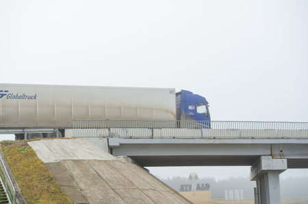 Freight road transportation. transport engineering is the application of technology and scientific principles to planning, functional design, operation and management Russia Chelny 05 11 2020のeditorial素材