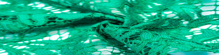 Texture, background, pattern, green lace fabric, Tender embossed lace fabric, scalloped on both...