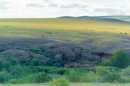 steppe, prairie, veld, veld - Great steppe, located in Kazakhstan. These are huge stretches of flat meadows with moderate temperatures, moderate rainfall and few trees.の写真素材