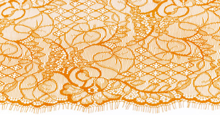 Yellow lace fabric. Royal yellow lace patch with haute couture decoration, accessories for your design, couture ribbon, bright decoration. Texture Background Patternの写真素材