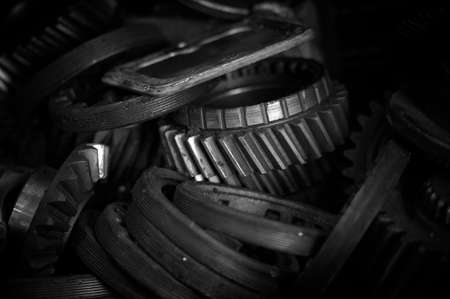 Industrial photography. Aesthetics of mechanical products made of ferrous metals. Work on displaying the interior, exterior of industrial facilities; Gear bushing and other auto parts.の写真素材
