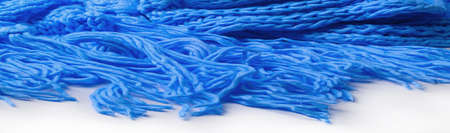 Blue knitted wool scarf. Large chunky knit. Gorgeous Handmade Wool Winter Wool Scarf - Deep Sapphire Collar - Warm Soft Blue Neckの写真素材