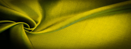 dark yellow fabric, silk fabric, dense weaving, photo studio. Amber, olive color, play of light and...