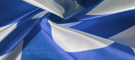 Zigzag silk, blue and white crepe. Labyrinth, Cube, Geometric Print Fabric. Texture, background, pattern,の写真素材