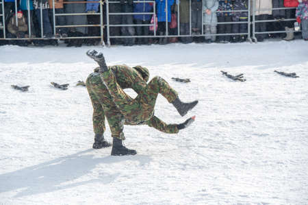 The Second World War, landscape reconstruction of military operations of the Great Patriotic War with fascist invaders, Naberezhnye Chelny Tatarstan Russia 16, 02, 2020のeditorial素材