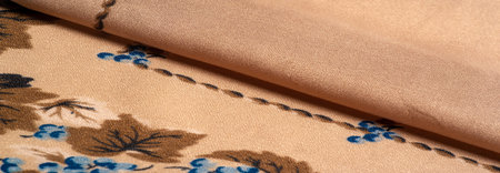 Silk Crepe de Chin. The color is beige, the flowers are blue. It is a group of silk characterized by...
