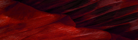 Red cloth. Silk fabric in fine organza with panther print, Crumpled texture. Background. Template.の写真素材