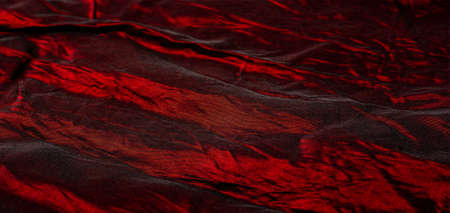 red on black pleated silk, Beautiful, elegant and shiny - these are the words that perfectly described this black and red, silk. With his soft hand and silky surface Texture, background, pattern,の写真素材