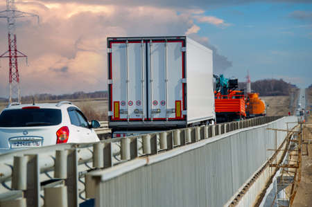Truck cabotage, insurance, transit cargo. Commercial vehicle insurance for the owner. Cabotage is the provision of transport services between two points within a country 16 05 2012 Tatarstan Russiaのeditorial素材