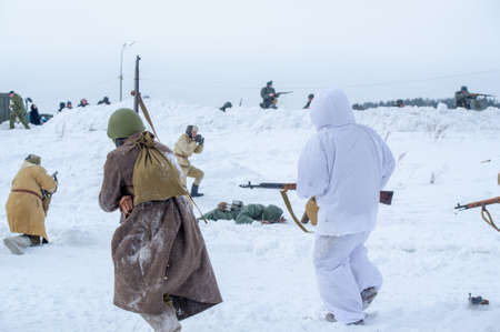 The Second World War, landscape reconstruction of military operations of the Great Patriotic War with fascist invaders, Naberezhnye Chelny Tatarstan Russia 16, 02, 2020のeditorial素材