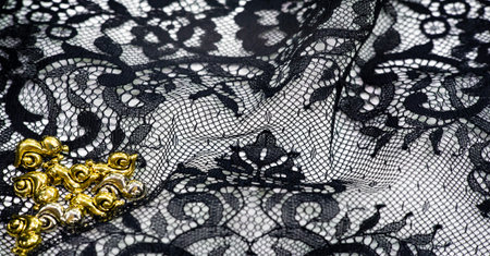 Black lace fabric. Gorgeous black stretch floral lace. DIY crafts. Designer accessories. Decorations...