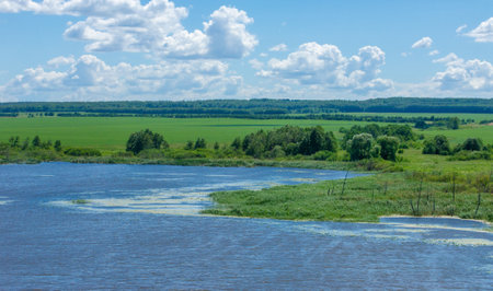 Panoramic view of the Irtysh River, Omsk region, Russiaの写真素材
