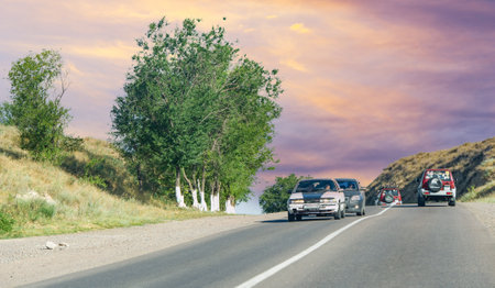 2021 05 07 Kazakhstan Almaty region Take a trip to the mountains. Enjoy the beauty of nature and tranquility. Follow the winding roads to reach the foothills.の写真素材