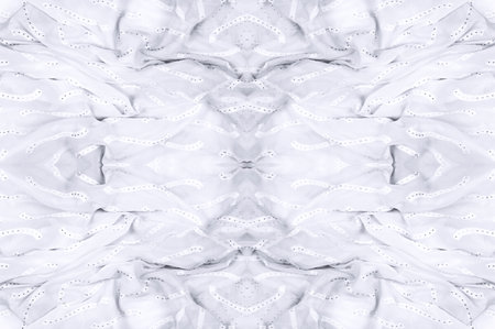 Seamless kaleidoscope. The fabric is silky white and gray. An ultra-modern print and a delicate, airy quality combine in this chiffon with an abstract silk print.の写真素材