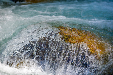 Feel the mesmerizing melody of a mountain stream. Immerse yourself in a lush green landscape. Be enchanted by nature's serenade.の写真素材