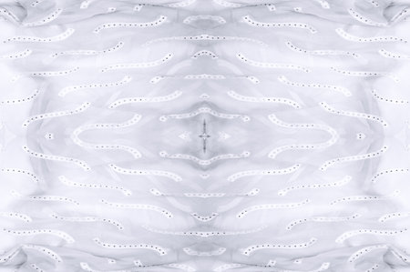 Seamless kaleidoscope. The fabric is silky white and gray. An ultra-modern print and a delicate, airy quality combine in this chiffon with an abstract silk print.の写真素材