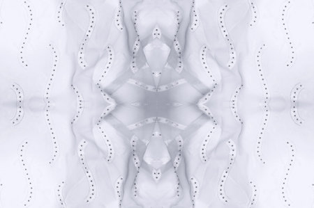 Seamless kaleidoscope. The fabric is silky white and gray. An ultra-modern print and a delicate,...