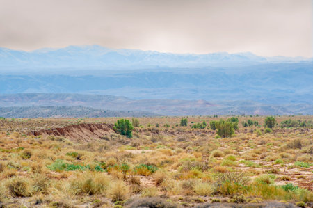 Witness the amazing beauty of the Red Mountains at sunrise. Enjoy the breathtaking view of the vibrant colors painted on the mountain ridge.の写真素材