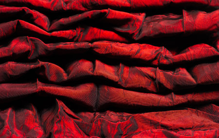 Red fabric. Representing a high quality premium red silk fabric, this superb medium weight silk has exquisite drape and beautiful sheen. This is the perfect material for your creativity.の写真素材