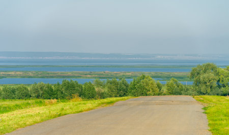 Summer landscape, local road, end of August. European part of the worldの写真素材