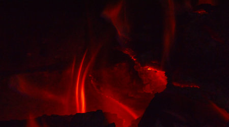 Fire in the fireplace.