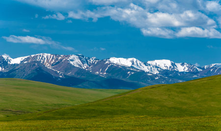 Summer in the mountains. Mountains are both a journey and a goal. They urge us to climb their slopes, explore their canyons and try to climb their peaks.の写真素材