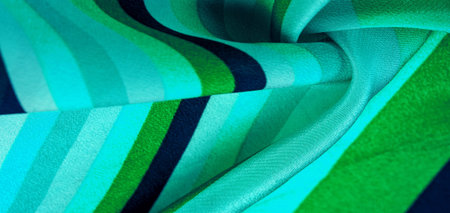 silk fabric, blue striped fabric and azure green and white lines, exquisite design. Texture,...