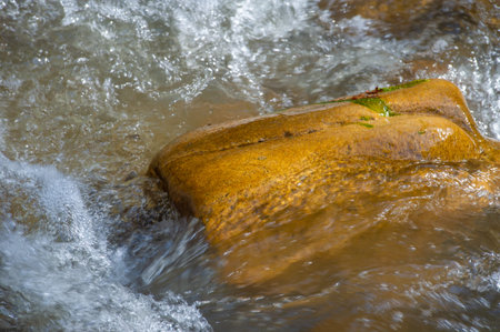 water in a mountain stream. breaks through the stones. Experience the mesmerizing beauty of a...