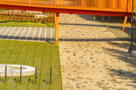 The snow skating rink will be built from steel and wood. This will be a large scale summer building project. The snow skating rink is designed to provide winter recreation.の写真素材