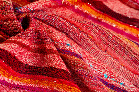 Simple striped red wool scarf with sequins Elegant look Stylish addition to any outfit or look