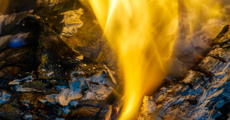 Fire in the fireplace. The illuminated area around the fire creates its own small zone In the...