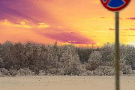 Stunning winter landscapes with frosted trees Breathtaking sunset background adds beauty to the frozen landscape Picturesque and dreamy winter scene with the artistry of natureの写真素材